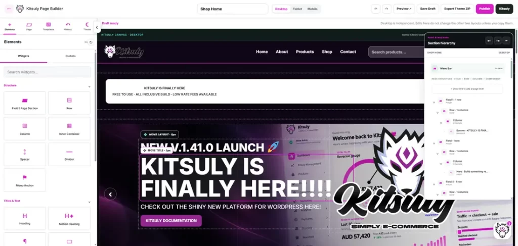 Fields, Rows and Columns: The Building Blocks of Kitsuly